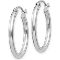 14K White Gold Polished Oval Tube Hoop Earrings - 24mm Length, 18mm Width by 0