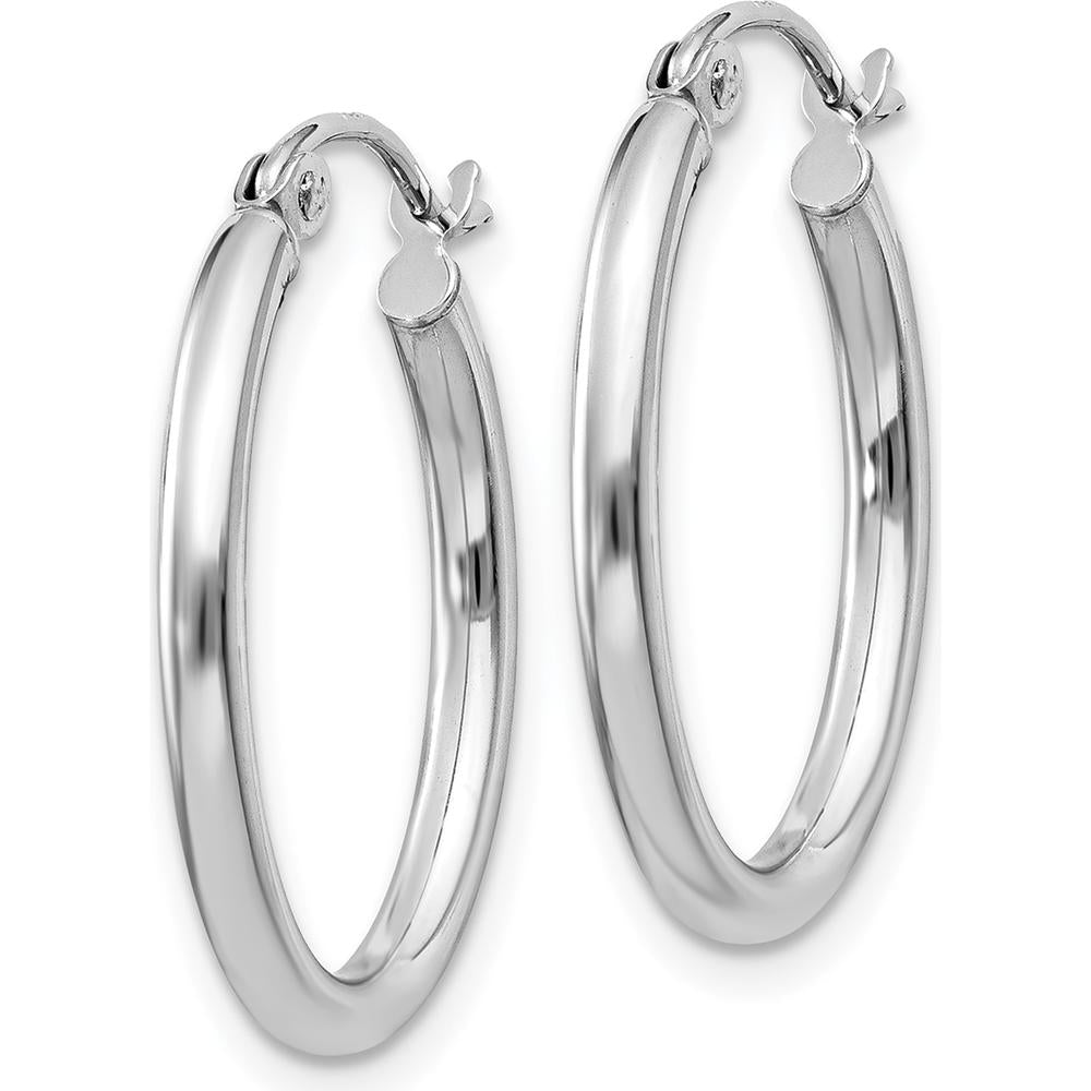 14K White Gold Polished Oval Tube Hoop Earrings - 24mm Length, 18mm Width by 0