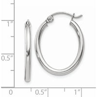 14K White Gold Polished Oval Tube Hoop Earrings - 24mm Length, 18mm Width by 0