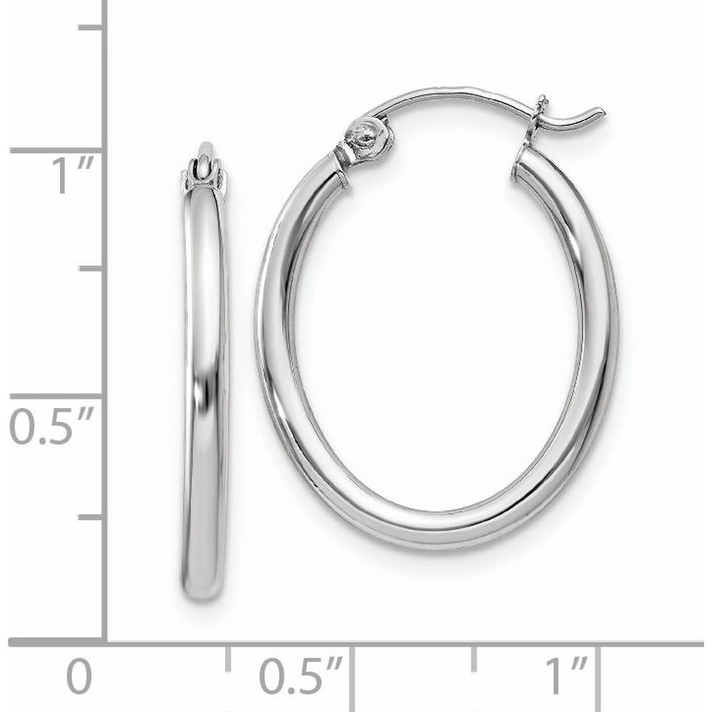 14K White Gold Polished Oval Tube Hoop Earrings - 24mm Length, 18mm Width by 0