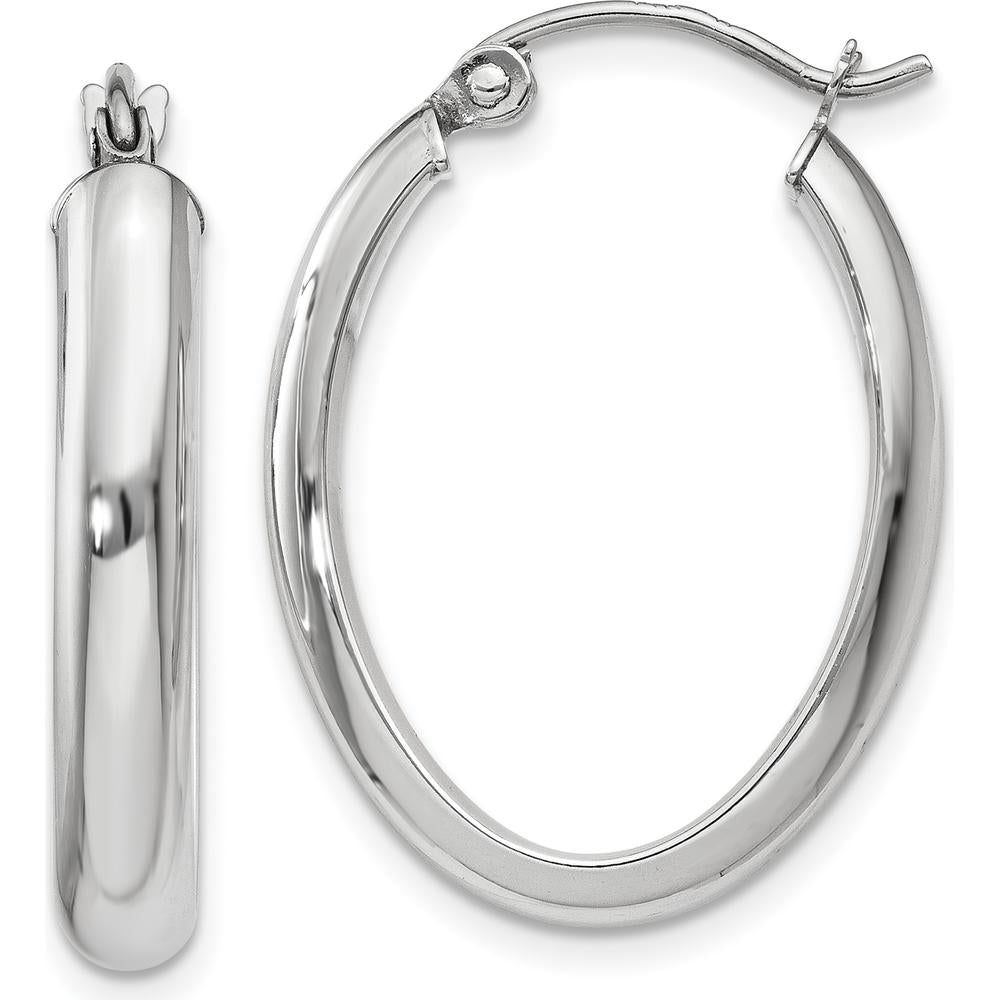 14K White Gold Polished Oval Tube Hoop Earrings - 25mm Length, Rhodium Plated by 0