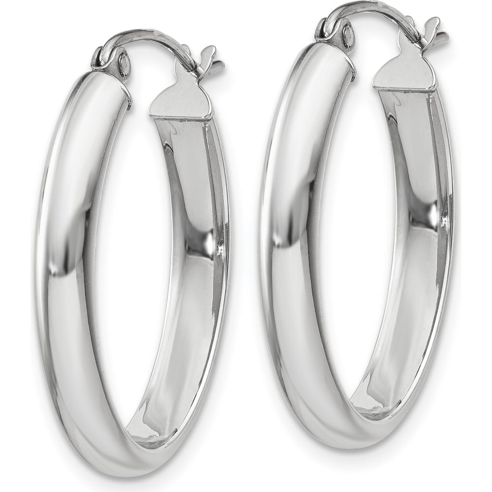 14K White Gold Polished Oval Tube Hoop Earrings - 25mm Length, Rhodium Plated by 0