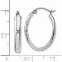 14K White Gold Polished Oval Tube Hoop Earrings - 25mm Length, Rhodium Plated by 0