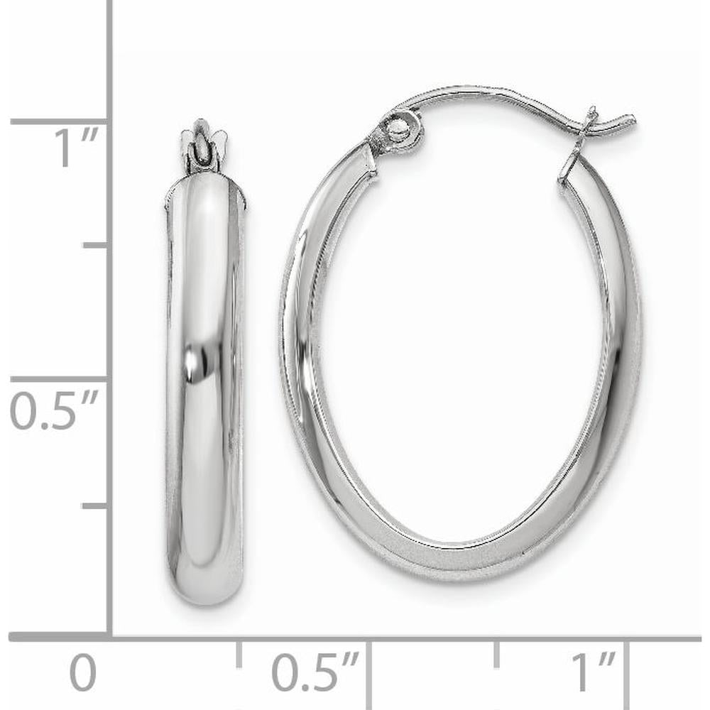 14K White Gold Polished Oval Tube Hoop Earrings - 25mm Length, Rhodium Plated by 0