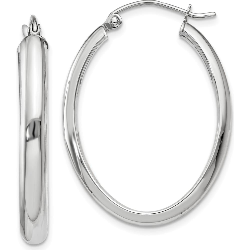 14K White Gold Polished Oval Tube Hoop Earrings - 3.75mm Width, 17mm Length by 0