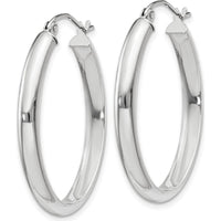 14K White Gold Polished Oval Tube Hoop Earrings - 3.75mm Width, 17mm Length by 0