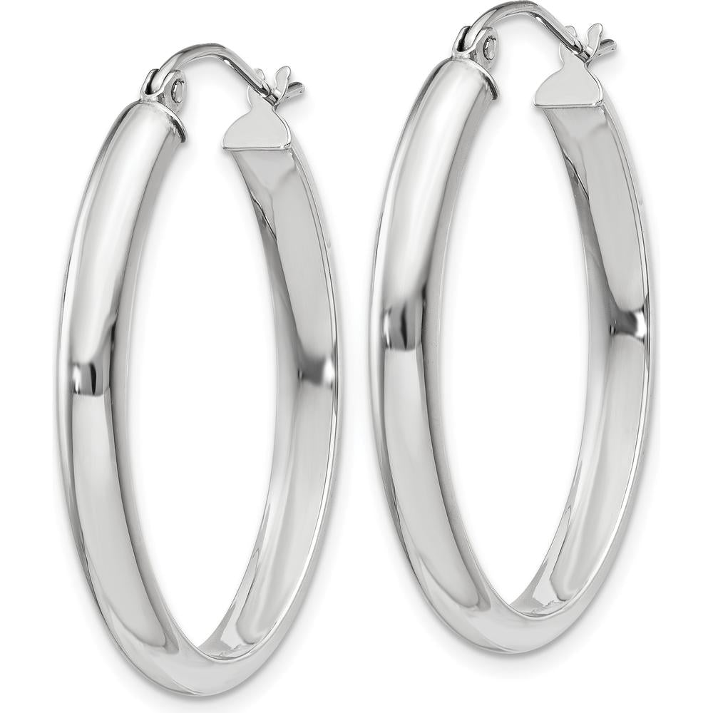 14K White Gold Polished Oval Tube Hoop Earrings - 3.75mm Width, 17mm Length by 0