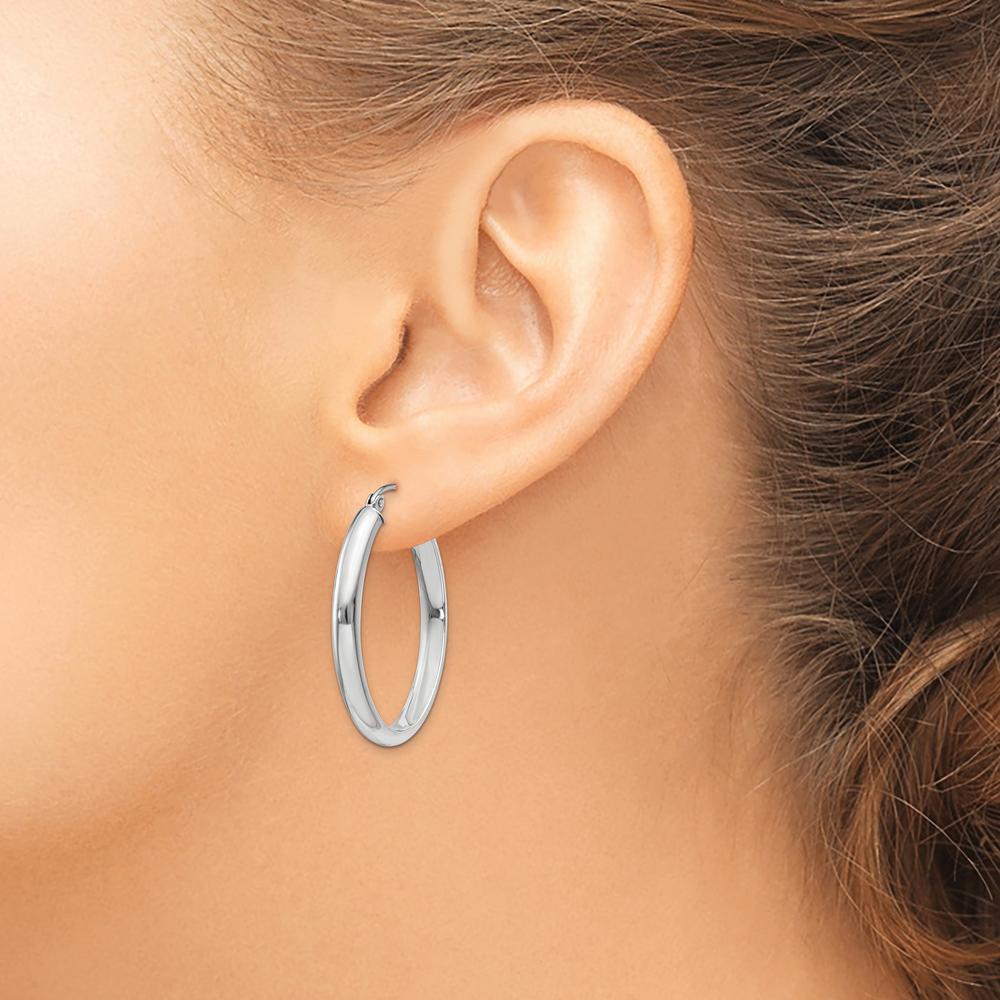 14K White Gold Polished Oval Tube Hoop Earrings - 3.75mm Width, 17mm Length by 0