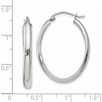14K White Gold Polished Oval Tube Hoop Earrings - 3.75mm Width, 17mm Length by 0