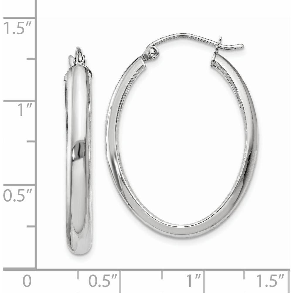 14K White Gold Polished Oval Tube Hoop Earrings - 3.75mm Width, 17mm Length by 0