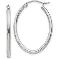 14K White Gold Polished Oval Tube Hoop Earrings - 30mm Length by 0