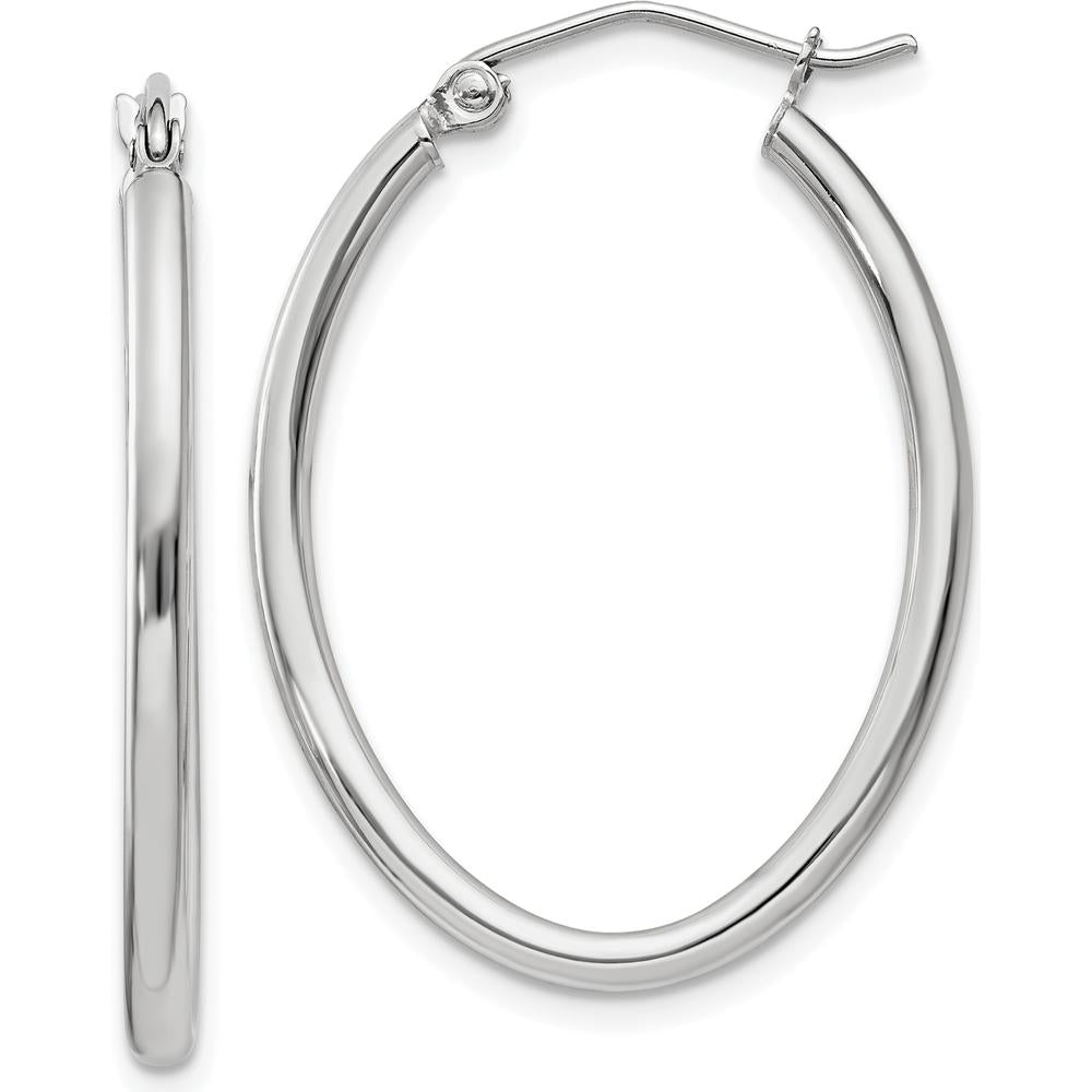 14K White Gold Polished Oval Tube Hoop Earrings - 30mm Length by 0