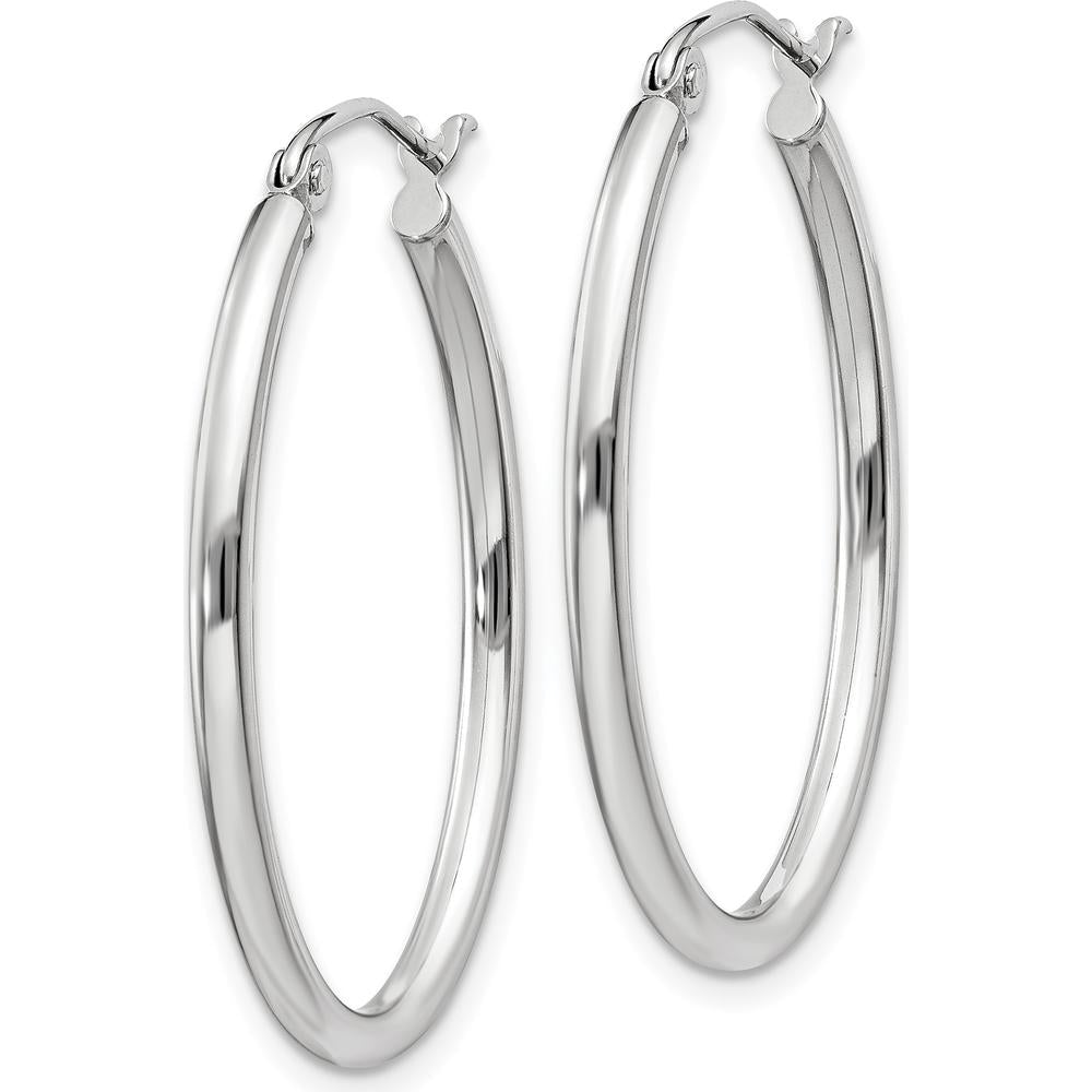 14K White Gold Polished Oval Tube Hoop Earrings - 30mm Length by 0