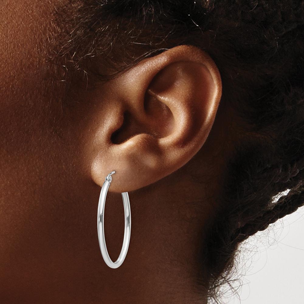 14K White Gold Polished Oval Tube Hoop Earrings - 30mm Length by 0