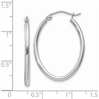 14K White Gold Polished Oval Tube Hoop Earrings - 30mm Length by 0