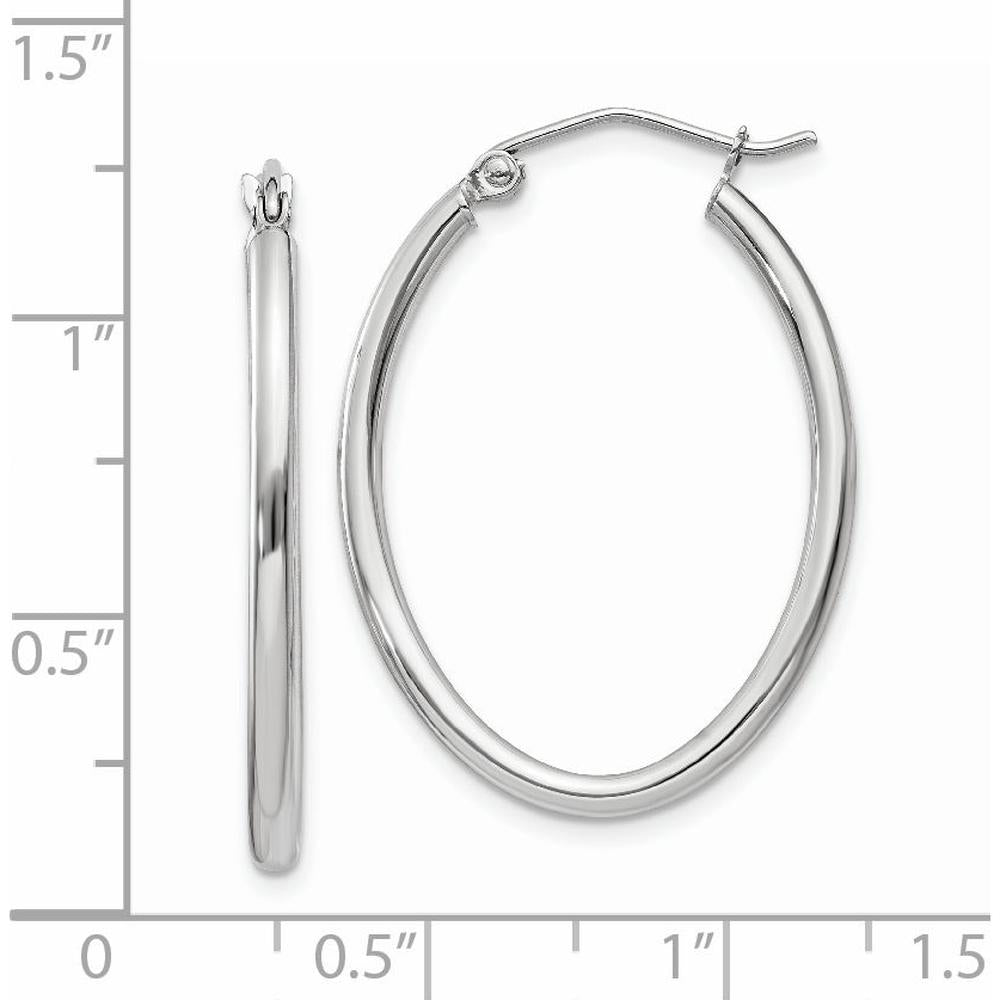 14K White Gold Polished Oval Tube Hoop Earrings - 30mm Length by 0