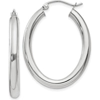 14K White Gold Polished Oval Tube Hoop Earrings - 32mm Length by 0