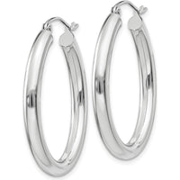 14K White Gold Polished Oval Tube Hoop Earrings - 32mm Length by 0