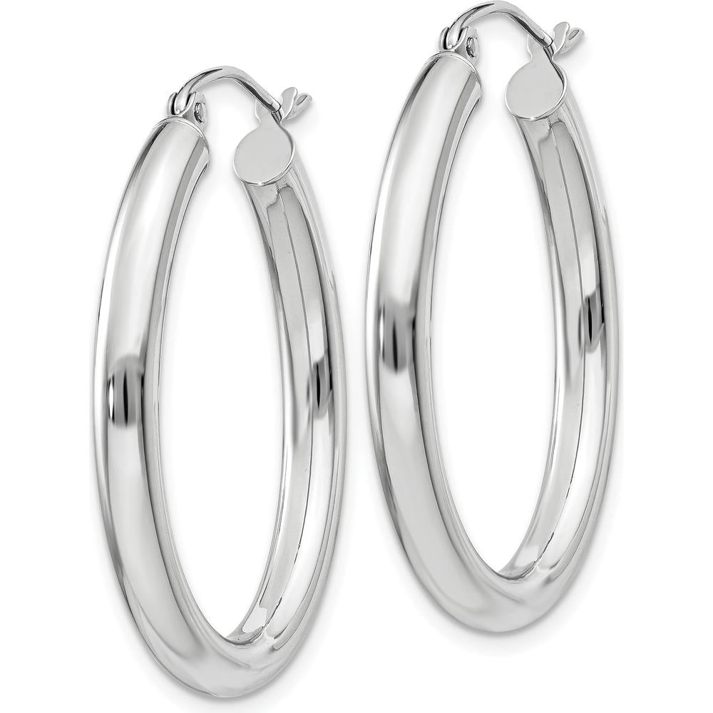 14K White Gold Polished Oval Tube Hoop Earrings - 32mm Length by 0