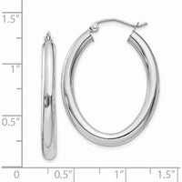 14K White Gold Polished Oval Tube Hoop Earrings - 32mm Length by 0