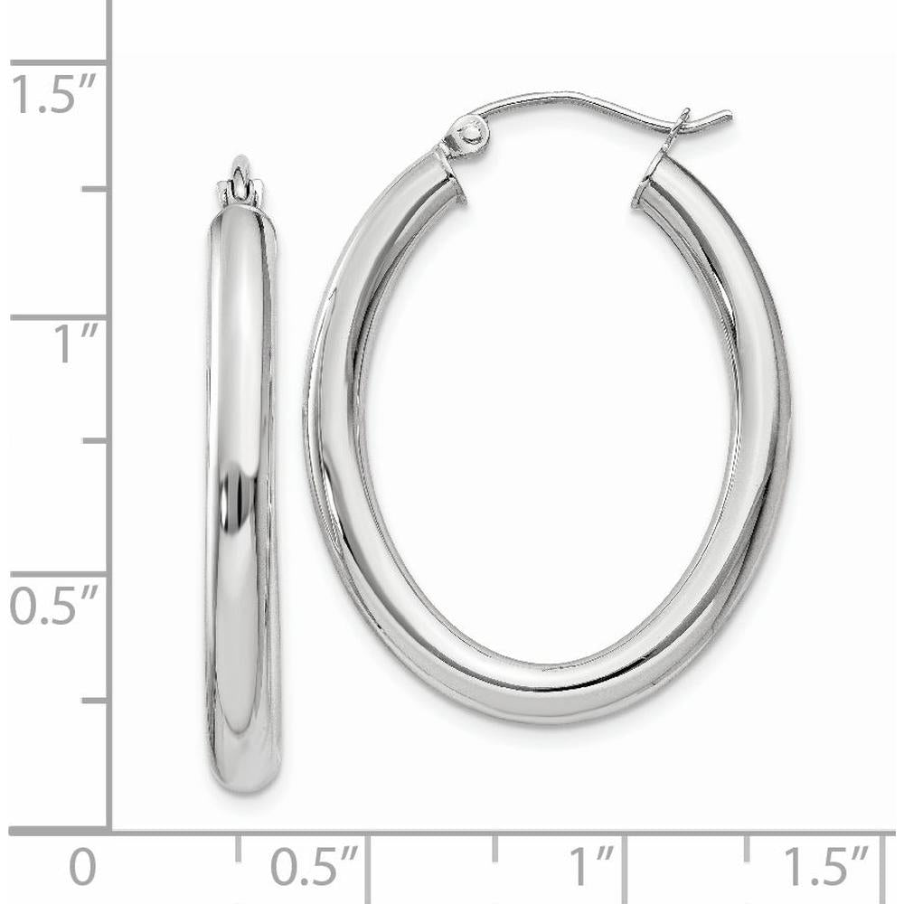 14K White Gold Polished Oval Tube Hoop Earrings - 32mm Length by 0