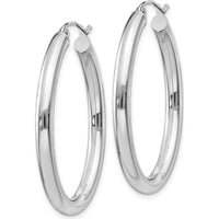 14K White Gold Polished Oval Tube Hoop Earrings - 37.8mm Length by 0
