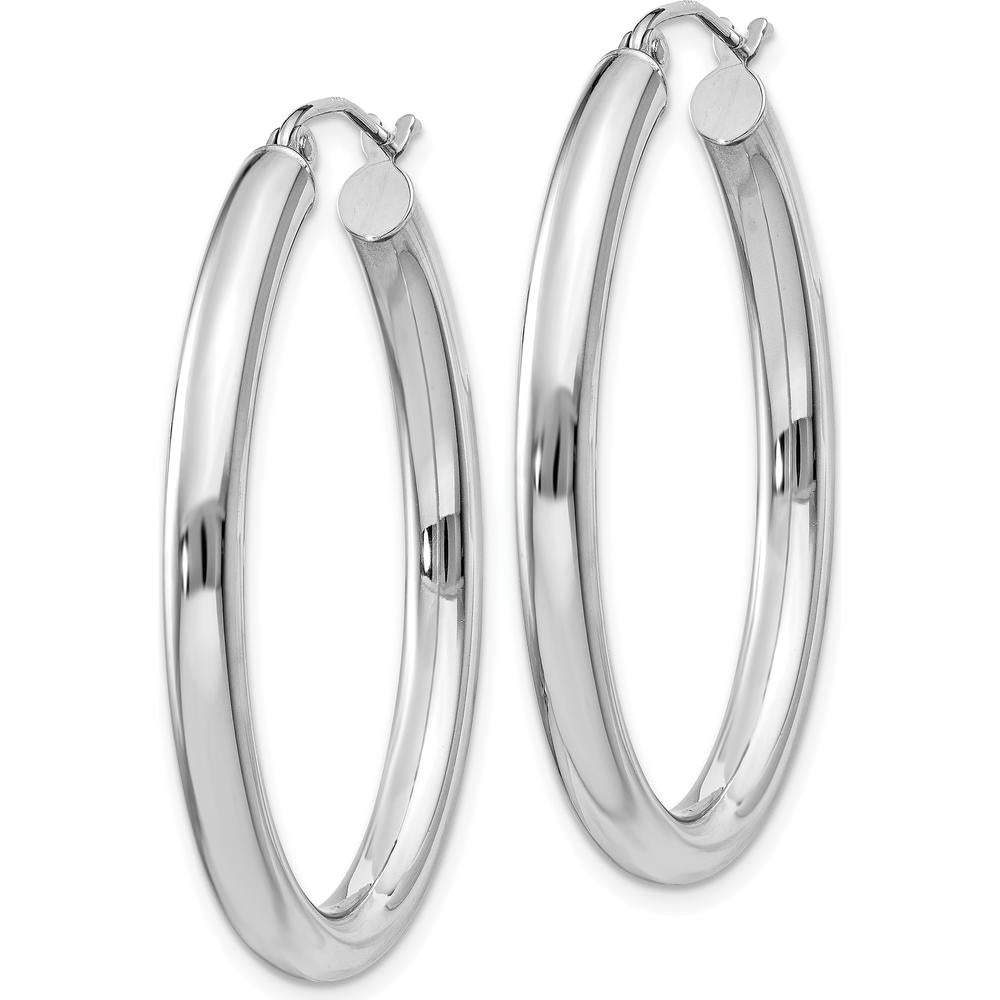 14K White Gold Polished Oval Tube Hoop Earrings - 37.8mm Length by 0
