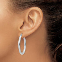 14K White Gold Polished Oval Tube Hoop Earrings - 37.8mm Length by 0