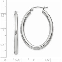 14K White Gold Polished Oval Tube Hoop Earrings - 37.8mm Length by 0