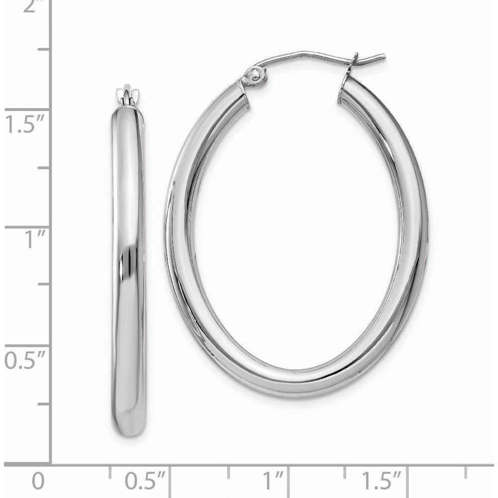 14K White Gold Polished Oval Tube Hoop Earrings - 37.8mm Length by 0