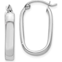 14K White Gold Polished Oval Tube Hoop Earrings - Elegant Design 22mm by 0