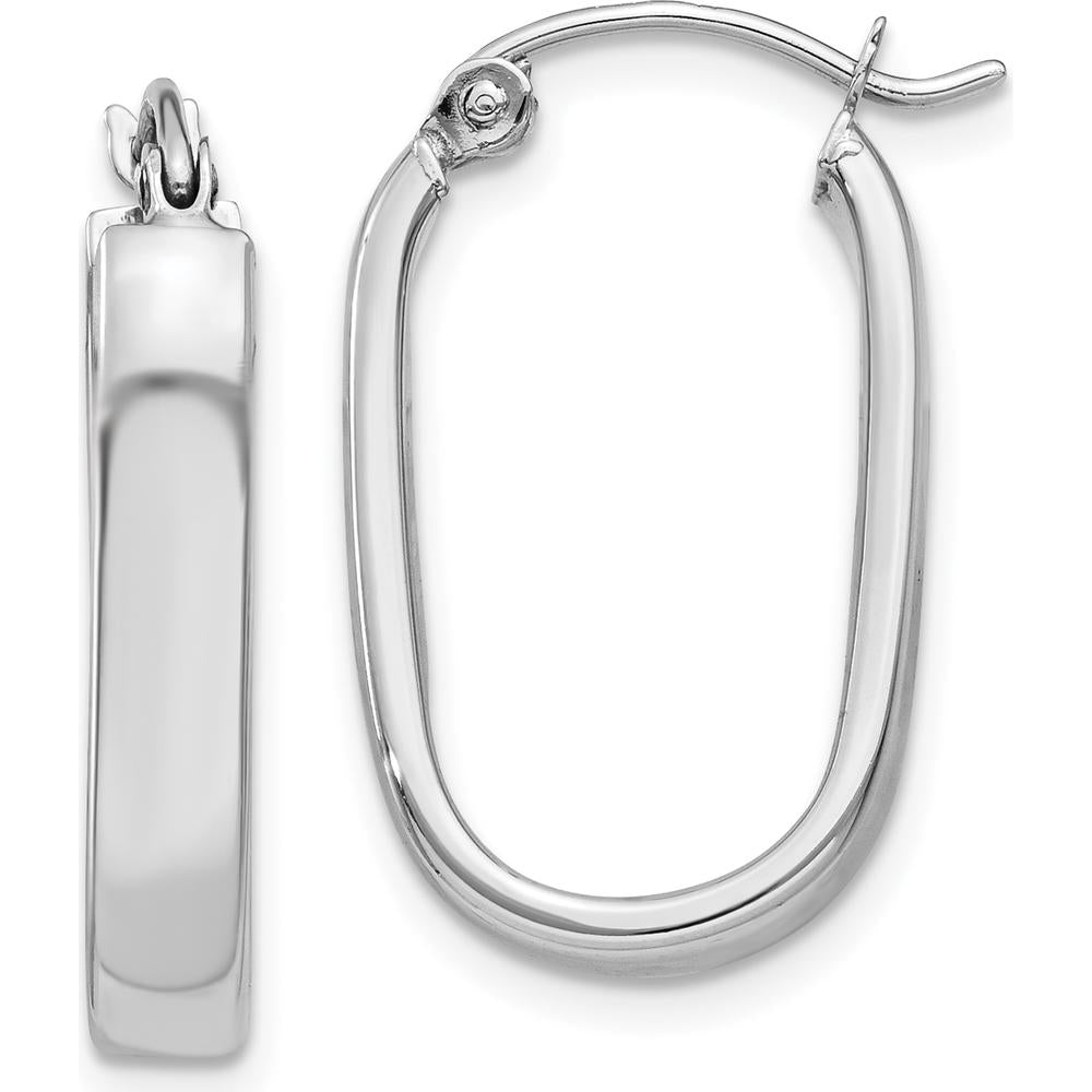 14K White Gold Polished Oval Tube Hoop Earrings - Elegant Design 22mm by 0