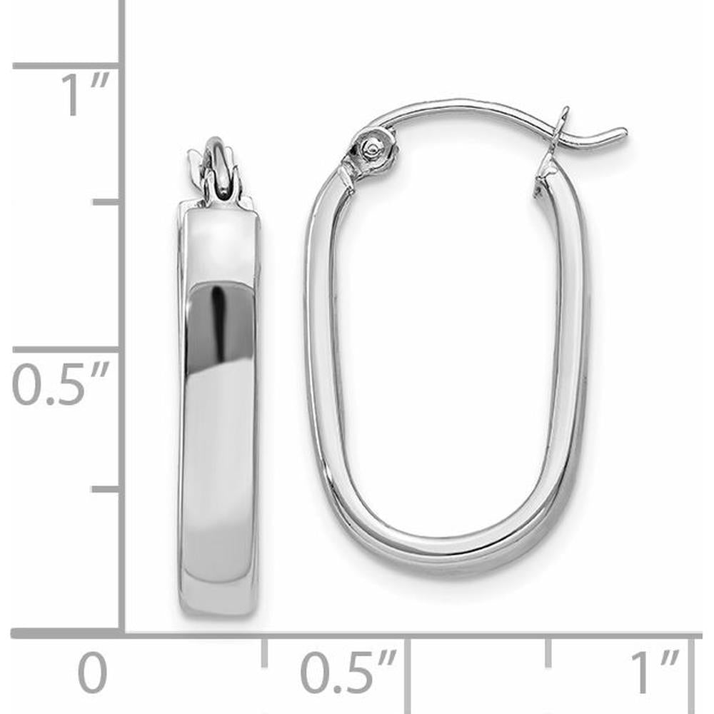 14K White Gold Polished Oval Tube Hoop Earrings - Elegant Design 22mm by 0
