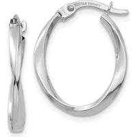 14K White Gold Polished Oval Twist Hoop Earrings - Elegant and Timeless Design by 0