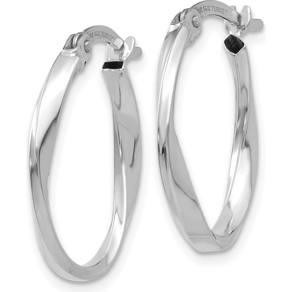 14K White Gold Polished Oval Twist Hoop Earrings - Elegant and Timeless Design by 0