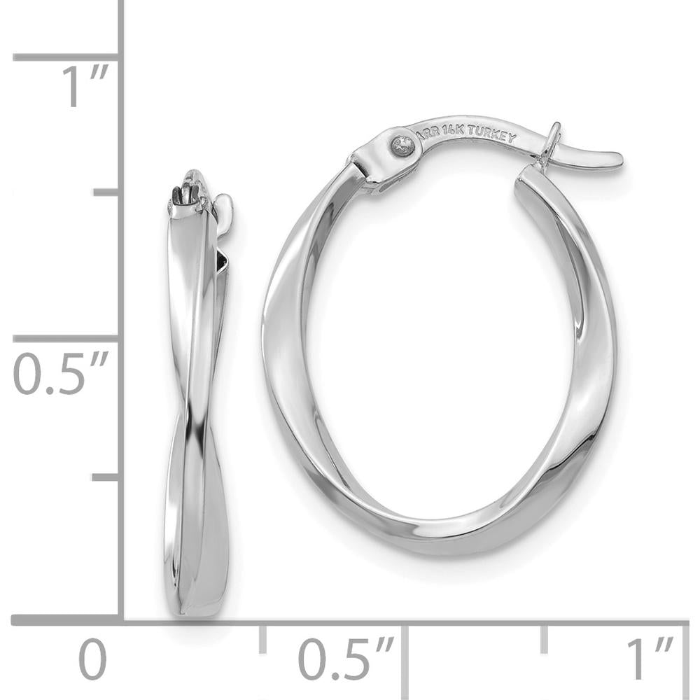 14K White Gold Polished Oval Twist Hoop Earrings - Elegant and Timeless Design by 0