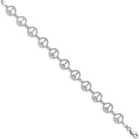 14K White Gold Polished Peace Sign Bracelet - 7.5" Length with Rhodium Finish by Oro Pregiato