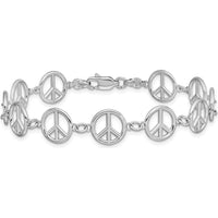 14K White Gold Polished Peace Sign Bracelet - 7.5" Length with Rhodium Finish by Oro Pregiato