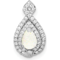 14K White Gold Polished Pear Opal and Diamond Pendant with 41 Round Diamonds - 0.22 Carat Opal, 0.01 Carat Total Diamond Weight by Oro Pregiato