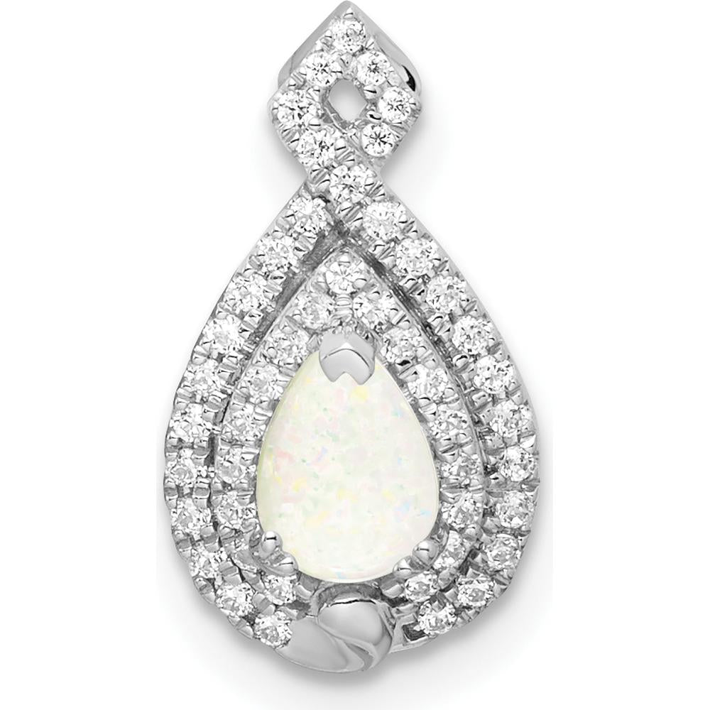 14K White Gold Polished Pear Opal and Diamond Pendant with 41 Round Diamonds - 0.22 Carat Opal, 0.01 Carat Total Diamond Weight by Oro Pregiato