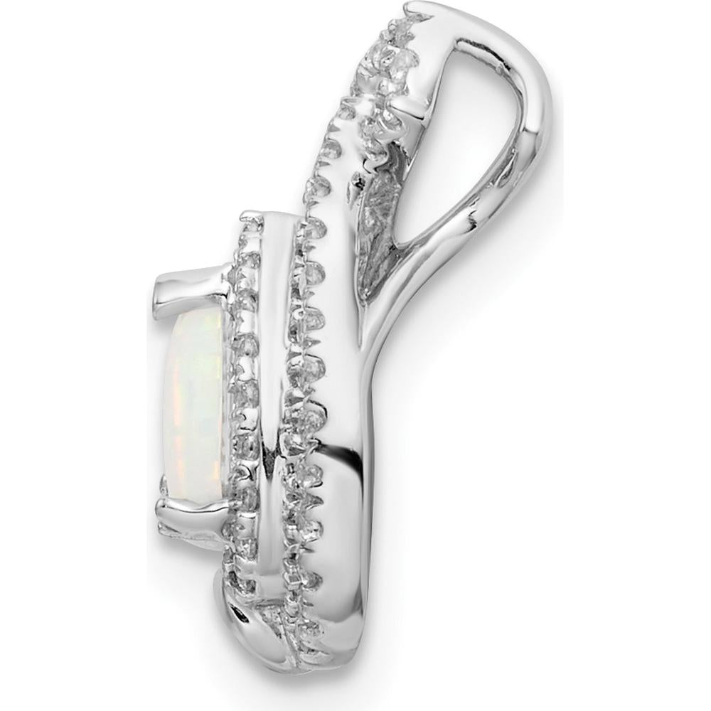 14K White Gold Polished Pear Opal and Diamond Pendant with 41 Round Diamonds - 0.22 Carat Opal, 0.01 Carat Total Diamond Weight by Oro Pregiato