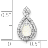 14K White Gold Polished Pear Opal and Diamond Pendant with 41 Round Diamonds - 0.22 Carat Opal, 0.01 Carat Total Diamond Weight by Oro Pregiato