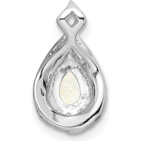 14K White Gold Polished Pear Opal and Diamond Pendant with 41 Round Diamonds - 0.22 Carat Opal, 0.01 Carat Total Diamond Weight by Oro Pregiato