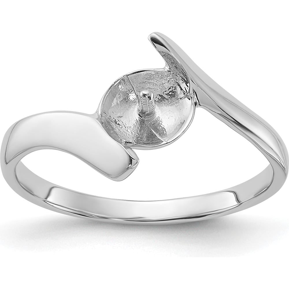 14K White Gold Polished Pearl Ring Mounting - 7mm Stone Setting by Oro Pregiato