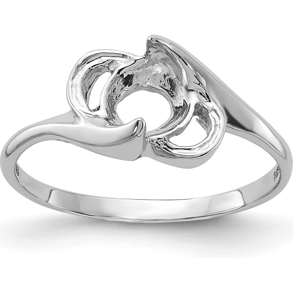 14K White Gold Polished Pearl Ring Mounting - Elegant Rhodium-Plated Design for Custom Creations by Monteluci Fine Jewelry