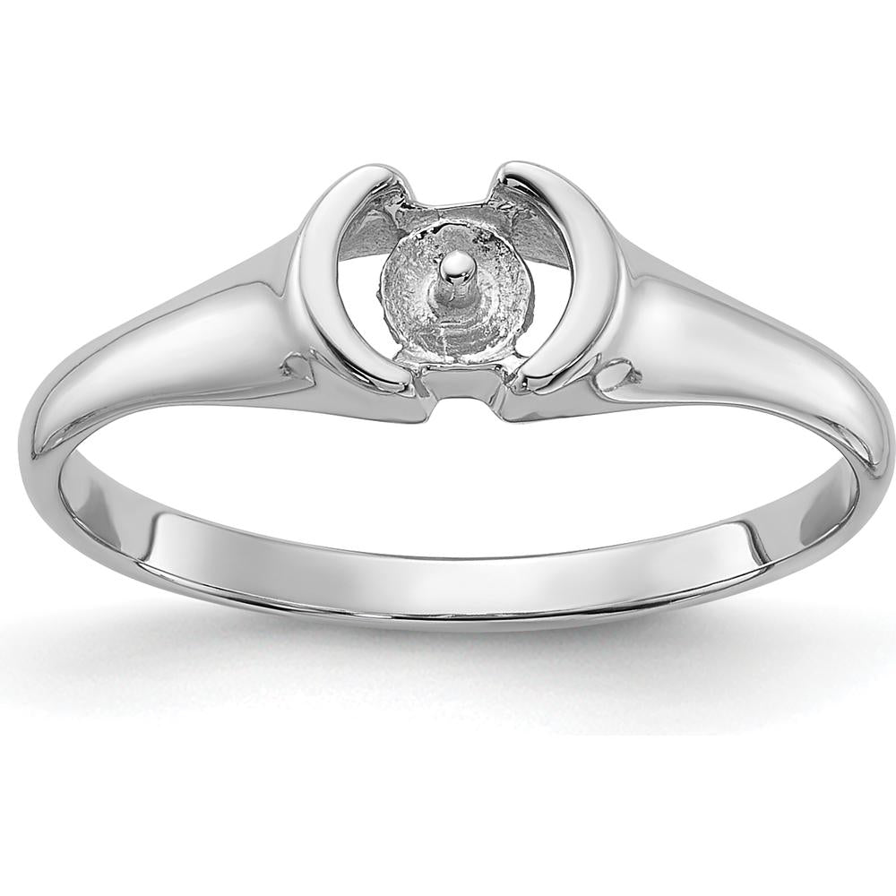 14K White Gold Polished Pearl Ring Mounting for 5mm Center Stone - Rhodium Plated by Oro Pregiato