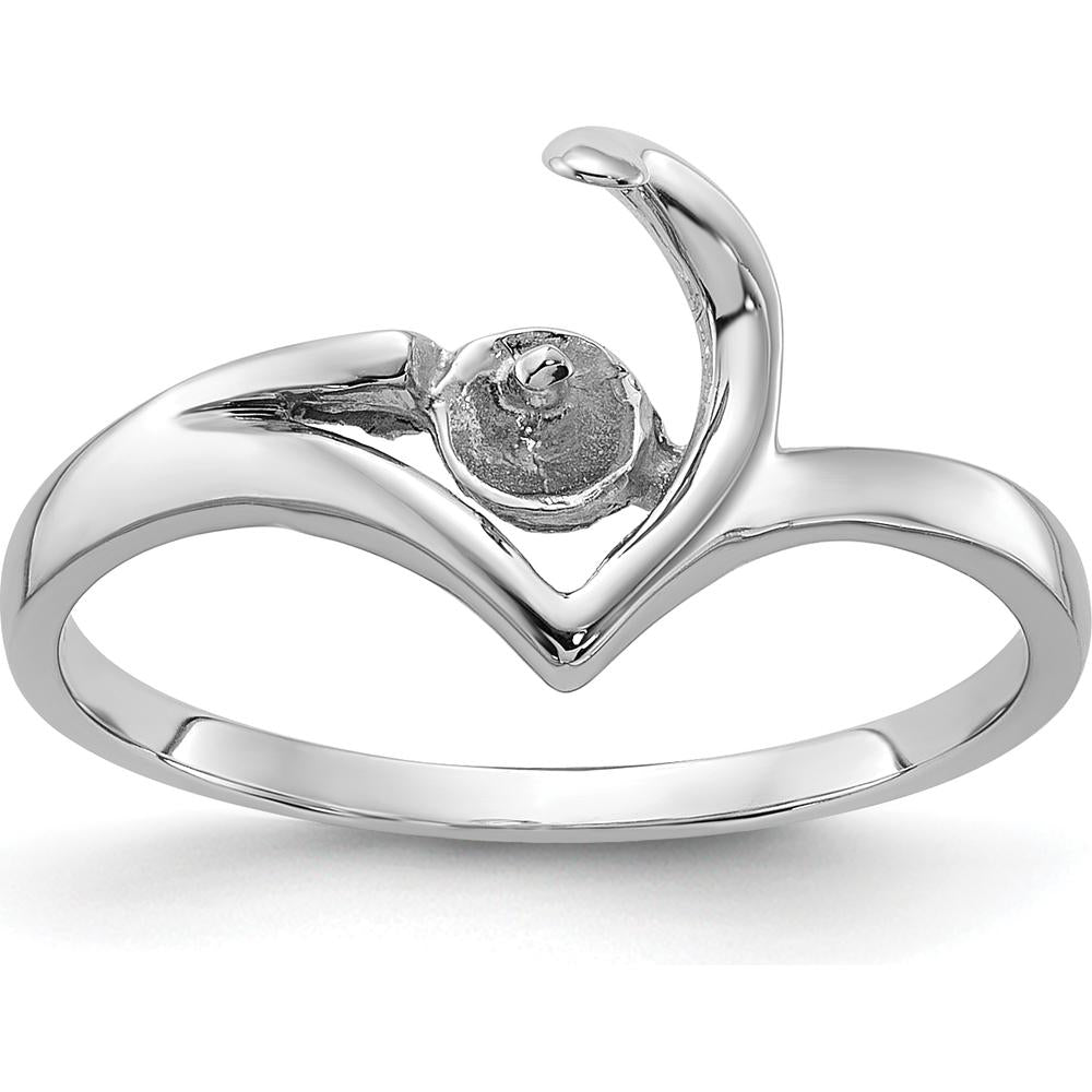 14K White Gold Polished Pearl Ring Mounting for Custom Gemstone - 2mm Band Width, 11mm Top Length by Monteluci Fine Jewelry