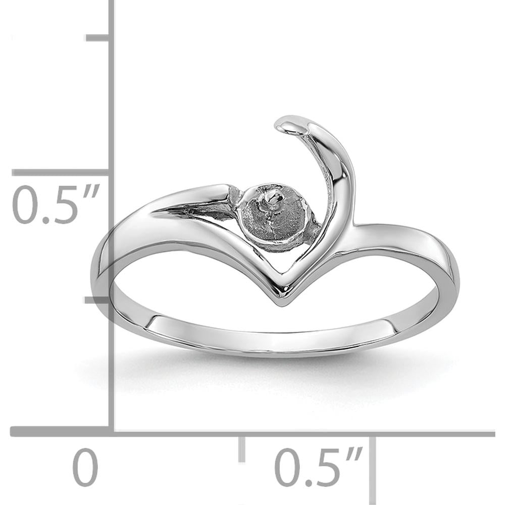14K White Gold Polished Pearl Ring Mounting for Custom Gemstone - 2mm Band Width, 11mm Top Length by Monteluci Fine Jewelry