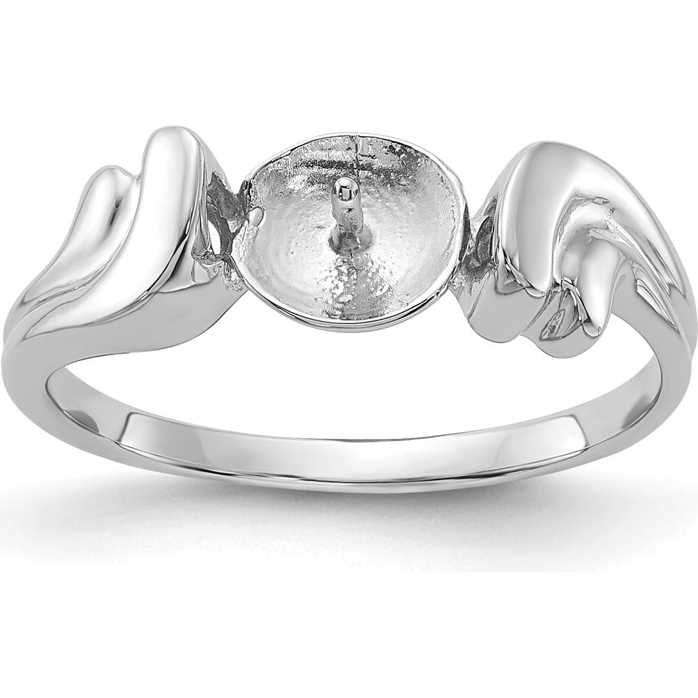 14K White Gold Polished Pearl Ring Mounting - Rhodium Plated, Tapered Band Design by Monteluci Fine Jewelry