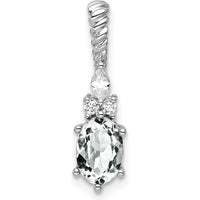 14K White Gold Polished Pendant with Oval White Topaz and Marquise & Round Diamonds by Oro Pregiato
